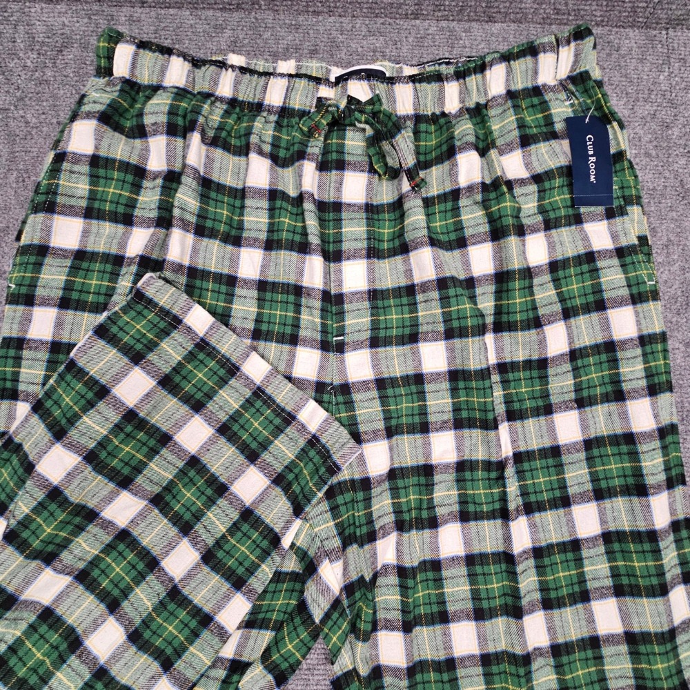 Club Room Flannel Pajama Pants Mens Plaid Sleep Bottoms‎ Green Black XL